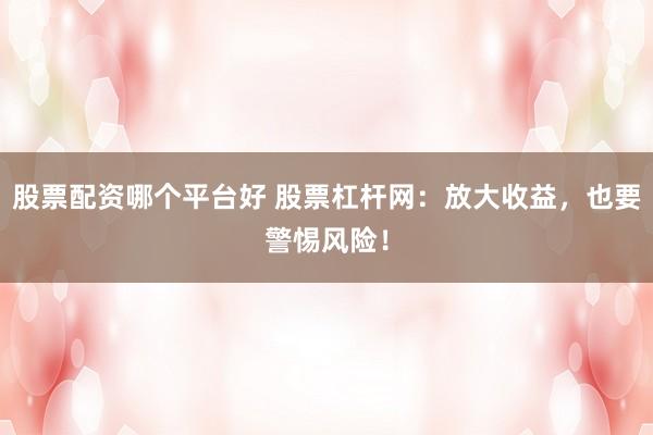 股票配资哪个平台好 股票杠杆网：放大收益，也要警惕风险！
