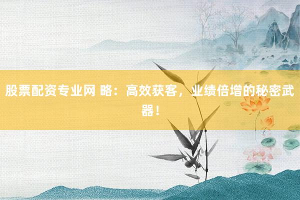 股票配资专业网 略：高效获客，业绩倍增的秘密武器！