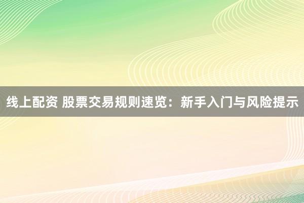 线上配资 股票交易规则速览：新手入门与风险提示