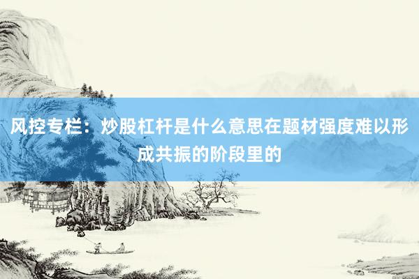 风控专栏：炒股杠杆是什么意思在题材强度难以形成共振的阶段里的