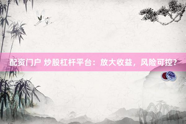 配资门户 炒股杠杆平台：放大收益，风险可控？